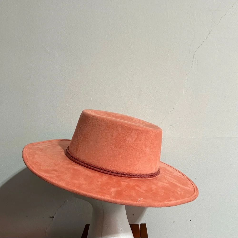Anthropologie ASN Watermelon Sugar Pink Vegan Suede Boater Hat - Picture 5 of 11